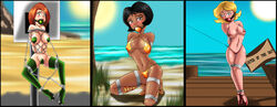 3girls 567 alex_(totally_spies) ball_gag basketball_hoop beach bikini black_hair blonde_hair blue_eyes blush bondage breasts brown_eyes cleavage clothes_stuck_on_object clover_(totally_spies) curvy dark-skinned_female dark_skin erect_nipples female female_only femsub fish_hook fishing_line frogtie gag green_eyes human humiliation large_breasts light_skin multiple_girls nipple_bulge nipples open_toe_shoes panties pokies public_humiliation red_hair rope sam_(totally_spies) thigh_boots totally_spies