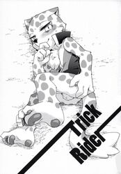 anthro ass black_and_white clothed clothing cub feline fur furry half-dressed harusuke leopard male male_only monochrome penis pop'n_music snow_leopard young