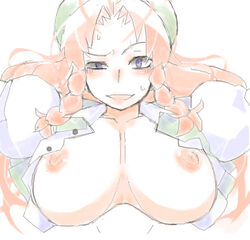 blush breasts hong_meiling large_breasts nipples red_hair ryu3224 smile touhou