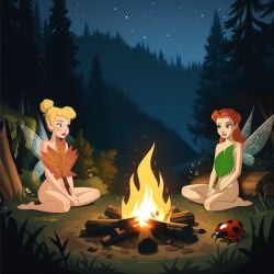 2girls ai_generated alternate_version_available bare_ass barefoot blonde-haired_female blonde_female blonde_hair blue_eyes breasts campfire disney disney_fairies fairy fairy_only fairy_wings female female_only fire forest forest_background grass green_eyes hair_bun hidden_breasts hiding_breasts holding_leaf ladybug leaf light-skinned_female light_skin lipstick long_hair looking_at_another looking_at_each_other naked naked_female nature night night_sky nighttime nude outdoors outside peter_pan_(disney) pine_tree plant png pointy_ears red_hair redhead_female rosetta_(disney_fairies) sitting sitting_on_ground starry_sky tinker_bell tree uzzlegorf