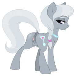 2013 alpha_channel anatomically_correct_pussy anus ass clitoris crotchboobs cutie_mark equine female friendship_is_magic fur grey_fur grey_hair hair horse looking_back my_little_pony plain_background pony purple_eyes pussy silver_spoon_(mlp) solo sugarcup transparent_background