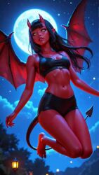 1boy 1girl abs ai_generated black_hair bra breasts cum_pool devil_horns devil_tail devil_wings dolphin_shorts ejaculation excessive_cum faceless_male female glowing_eyes long_hair meru_(merunyaa) night perfect_pussy pov projectile_cum pussy red_skin short_shorts shorts slim_female small_breasts small_butt sports_bra tagme themist4 video yellow_eyes