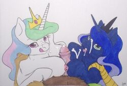 2013 blue_fur blue_hair breasts color crown cum cum_on_breasts cum_on_face discord_(mlp) equine faceless_male female feral friendship_is_magic green_eyes group hair horn horse looking_at_viewer multicolored_hair my_little_pony paizuri penis pony princess_celestia_(mlp) princess_luna_(mlp) semi_incest sibling sisters toadstool-n-hornet unicorn white_fur