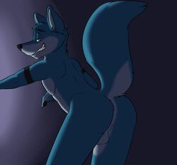 anthro ass balls canine folf fox furry grin hybrid male male_only no_humans piercing presenting rotten_robbie solo wolf