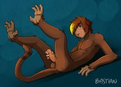 anthro balls bastianwolf blush furry hindpaw jameson male male_only masturbation monkey monkeyboi nude paws penis quent solo