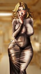 areolae big_breasts bimbo bimbofication blonde_hair blue_eyes blue_lipstick boobs_out breasts breasts_bigger_than_head breasts_out curvy curvy_figure earrings fake_ruidx fantastic_four female female_focus female_only flashing_breasts invisible_woman invisible_woman_(marvel_rivals) large_breasts looking_at_viewer marvel marvel_rivals massive_breasts nipples revealing_breasts see-through see-through_clothing see-through_dress sue_richards sue_storm susan_storm yaki_chun