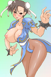 breasts capcom chun-li female female_only human large_breasts nipples pantyhose rai_on_(abc3639) solo street_fighter torn_clothes