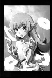 bakemonogatari black_and_white breasts fangs flat_chest monogatari_(series) oshino_shinobu pointy_ears