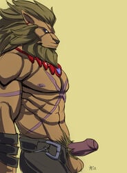 abs anthro balls biceps bodybuilder digimon feline fur furry leomon lion male male_only muscles pecs penis rrowdybeast serratus_anterior solo topless