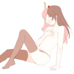 1girls cherry female neo_(rwby) panties pink_eyes rwby solo stockings topless two-tone_hair whipped_cream