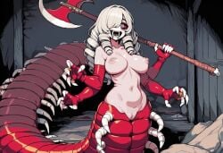 1girls ai_generated anthro breasts centipede centipede_girl centipede_humanoid claws drill_hair fangs female four_arms hair_over_eye hair_over_one_eye horror horror_(theme) insect_girl insects large_breasts long_hair looking_at_viewer monster_girl multi_arm multi_limb nipples omunique_(paigen) original original_character paigen pixel_art polearm pussy red_sclera red_skin sharp_nails spiral_eyes swirly_eyes two-tone_skin weapon white_eyes white_hair white_skin