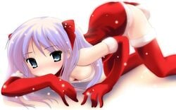 ass christmas cleavage female human kagami_hiiragi lucky_star santa white_hair