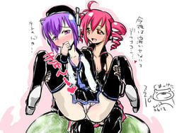 blush defoko female kasane_teto leg_grab legs_up multiple_girls panties sitting_on_lap sitting_on_person spread_legs tagme utane_uta utau white_panties yuri