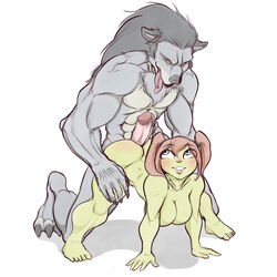 1boy 1girls breasts buttjob doggy_style female furry goblin goblin_female humanoid interspecies male nude penis shortstack tagme trixie_hardfuse vongrauenhausen worgen world_of_warcraft