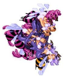 animated blonde_hair clothing cum cum_inflation cum_inside darkstalkers foursome mo2 pink_hair pixel_art q-bee rape tagme transparent_background