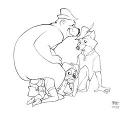 2002 anthro bear black_and_white canine disney female fox fur furry little_john maid_marian male mammal monochrome penis robin_hood_(character) robin_hood_(disney) special_k straight testicles threesome turk128 white_background