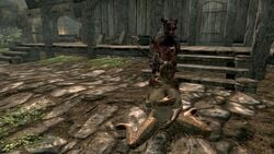 3d 3d_(artwork) argonian bethesda_softworks clipping horn horn_grab kneeling large_breasts nude outdoors outside scalie skeever skyrim the_elder_scrolls