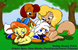 4girls bedroom_eyes bright_eyes_(pound_puppies) female female_only looking_at_viewer multiple_girls nose_marie open_mouth pandafox penelope pound_puppies tongue_out yuri