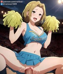 ahe_gao ahegao_face ai_generated anime blonde_hair cheerleader cheerleader_outfit cowgirl_position horimiya ranwai sex stable_diffusion vaginal_penetration vaginal_sex yellow_eyes yoshikawa_yuki