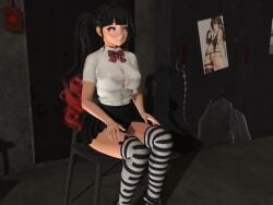 black_hair chair lockers red_eyes school_uniform second_life solo_female zal zallaria zally