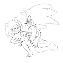 amy_rose anthro bluechika blush breasts female fur furry furry_only hedgehog male mammal monochrome nude scourge_the_hedgehog sex short_hair simple_background sonic_(series) straight uncensored vaginal_penetration white_background