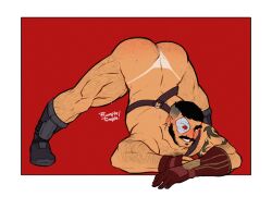 1boy 1male ass ass_up bara beard bent_over body_hair facial_hair gay jack-o_pose kano_(mortal_kombat) male male_only mortal_kombat muscles muscular muscular_male mutton_chops pantsless rumpletumple1 sideburns solo solo_male sweat sweating tanline thong