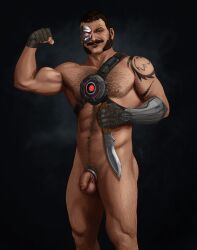 balls bara body_hair cock_ring facial_hair flaccid flexing gabo_artist kano_(mortal_kombat) male male_only mortal_kombat muscles muscular mutton_chops nude penis sideburns solo solo_male