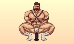 ball_gag balls bara body_hair bulge dildo dildo_in_ass dildo_sitting facial_hair flaccid gay hands_behind_back harness hints0 kano_(mortal_kombat) male male_only mortal_kombat muscles muscular mutton_chops penis sideburns solo solo_male spread_legs squatting