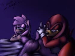 amy_rose anthro aval0nx bed_sheet color echidna female fur furry furry_only knuckles_the_echidna male mammal monotreme pink_fur red_fur simple_background sonic_(series) spanking straight uncensored