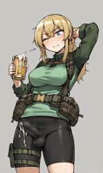 1futa ai_generated annoyed beer bike_shorts blonde_hair blue_eyes bulge bulge_through_clothing cum cum_through cum_through_clothes ejaculation erection_under_clothes futa_only futanari hands-free handsfree_ejaculation looking_down military military_clothing one_eye_closed penis_under_clothes ponytail simple_background solo solo_focus solo_futa tactical_gear vesna_(dutchko)