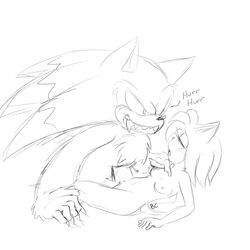 amy_rose anthro bluechika blush female fur furry furry_only hedgehog male monochrome on_back short_hair simple_background sonic_(series) sonic_the_hedgehog sonic_the_werehog straight werehog white_background