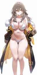 1girls ai_generated amber_eyes bikini breasts brown_hair female honkai:_star_rail honkai_(series) large_breasts light-skinned_female light_skin long_hair naughty_face setsumanga simple_background smile stelle_(honkai:_star_rail) thick_thighs wide_hips