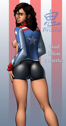 1girls america_chavez bike_shorts brown_eyes brown_hair dark-skinned_female dark_skin female female_only latina marvel marvel_comics miss_america miss_america_chavez oni_(artist) pasties solo spats young_avengers