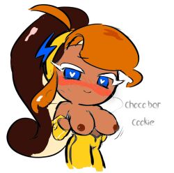 big_breasts brown_hair choco_bar_cookie color_edit cookie_run cookie_run_ovenbreak cute dbrs edit edited fan_edit heart-shaped_pupils long_hair tagme uncovered_breast