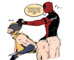 2boys anal anal_penetration anal_sex ass beard big_ass big_butt blush bottomless claws deadpool deadpool_&_wolverine_(2024) doggy_style english_text gay grabbing_from_behind half-dressed james_howlett marvel marvel_comics mask masked masked_male muscular_male musical_note round_ass round_butt scar sex_from_behind sleepyuncle1 speech_bubble superhero_costume wolverine_(x-men) x-men yaoi