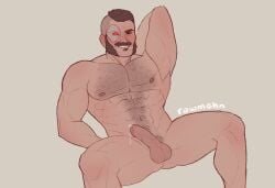 balls bara body_hair boner erection facial_hair kano_(mortal_kombat) male male_only mortal_kombat muscles muscular mutton_chops nude penis rawmehn sideburns solo solo_male