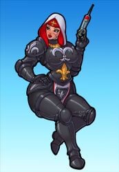 1girls adepta_sororitas armor big_ass blue_eyes boob_armor demien female female_only full_armor healer hood hood_up imperium_of_man legs_crossed lucidartdvc medic medical_instrument needle power_armor red_lipstick red_liquid scar scar_on_face sister_hospitaler sister_of_battle solo solo_female syringe thick thick_thighs warhammer_(franchise) warhammer_40k wide_hips