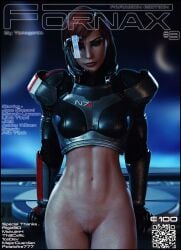 3d abs alternate_version_available armor bioware bottomless commander_shepard female female_only femshep fit fit_female freckles magazine_cover mass_effect pussy red_hair shaved_pussy solo tomoganim