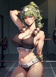 1girls abs ai_generated angry antlers artemis artemis_(hades) athletic_female blacked blacked_clothing blush braided_hair breasts embarrassed female female_focus goddess greek_mythology green_hair gym gym_uniform hades_(game) hands_behind_head long_hair looking_at_viewer medium_breasts mountain mythology shorts solo_focus sports_bra stable_diffusion thick_ass thick_thighs thighs virgin weights