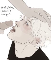 blowjob blowjob_face crying drool drooling gay_blowjob getou_suguru gojou_satoru jujutsu_kaisen male_only mickf1g satoru_gojo sucking suguru_geto tears white_hair yaoi