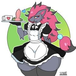 absurd_res anthro blep clothing condom dildo generation_5_pokemon hi_res maid_uniform male nintendo pokemon pokemon_(species) sex_toy sexual_barrier_device skrivhatoro solo tongue tongue_out uniform zoroark