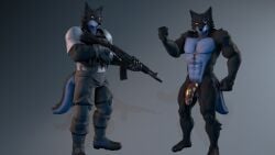 16:9 2024 3d_(artwork) 5_fingers abdominal_scar abs abstract_background ak-105 anthro antwon_jakobski atoastedorange balls big_penis black_body black_fur blue_body blue_fur canid canine canis chest_scar claws clothing digital_media_(artwork) eye_scar facial_scar feet finger_claws fingerless_gloves fingers flaccid fluffy fluffy_tail fur genitals gloves gun handwear hi_res holding_gun holding_object holding_ranged_weapon holding_weapon long_tail looking_at_viewer male mammal multicolored_body multicolored_fur muscular muscular_anthro muscular_arms muscular_male navel nude nude_anthro nude_male pecs penis petruz_(copyright) ranged_weapon red_eyes scar solo source_filmmaker_(artwork) tail toes two_tone_body two_tone_fur weapon widescreen wolf wolf_(petruz)