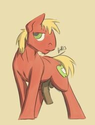 2013 big_macintosh big_macintosh_(mlp) blonde_hair cutie_mark earth_pony equine flaccid friendship_is_magic frown furry green_eyes hobbsmeerkat horse male male_only my_little_pony penis pony quadruped red_fur solo tail