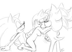 amy_rose anthro bluechika female fur furry furry_only hedgehog male mammal monochrome sex shadow_the_hedgehog simple_background sonic_(series) sonic_the_hedgehog straight threesome uncensored white_background