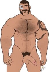 armyofbears balls bara body_hair boner erection facial_hair kano_(mortal_kombat) male male_only mortal_kombat muscles muscular mutton_chops nude penis sideburns solo solo_male