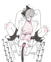 1boy cat_ears cat_tail femboy kaworu_nagisa neon_genesis_evangelion sex_toy silver_hair solo solo_female tied_hands tied_legs tied_to_chair vibrator vibrator_in_ass