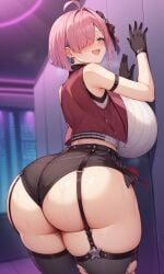 ai_generated alternate_costume alternate_hairstyle aroused ass_focus from_behind gigantic_ass gigantic_breasts half-closed_eyes himemori_luna hololive horny horny_female in_heat leaning_against_wall looking_back naughty_smile nightclub official_alternate_costume official_alternate_hairstyle stable_diffusion virtual_youtuber