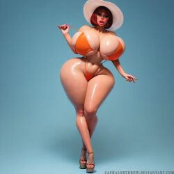 ai_generated big_ass big_breasts bikini bimbo bimbo_body bimbo_lips caphalorthrow hat high_heels huge_ass huge_breasts massive_breasts platform_heels sunhat thick_lips thick_thighs wide_hips