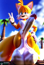 ai_generated aidummy big_balls big_penis cock_vore erect_penis fuckboy furry gay huge_balls huge_cock huge_penis hyper_balls implied_cock_vore miles_prower peace_sign sega smug sonic_(series) struggling struggling_to_get_out tails tails_the_fox vore