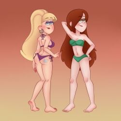 2girls aged_up ass bikini blonde_hair bluewingart gravity_falls grown_up half-closed_eyes pacifica_northwest red_hair smile swimsuit thong wendy_corduroy